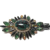 Large Vintage Juliana Green Black Rhinestone Brooch Delizza Elster