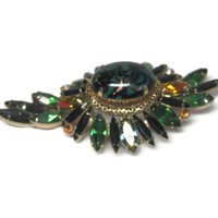 Large Vintage Juliana Green Black Rhinestone Brooch Delizza Elster