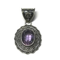 Large Balinese Sterling Amethyst Pendant