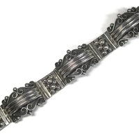 Wide Ornate Vintage Panel Bracelet Mexican Sterling 7.5 Inches