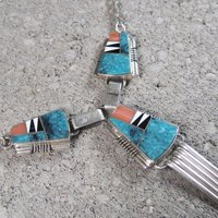 Vintage Navajo Turquoise Inlay Necklace John Charley