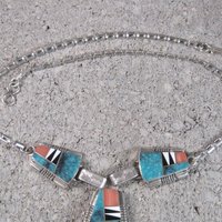 Vintage Navajo Turquoise Inlay Necklace John Charley