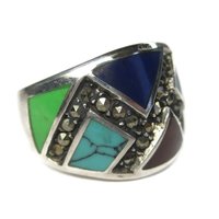 Wide Vintage Marcasite Inlay Band Ring Sterling Size 8