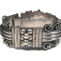 Wide Ornate Vintage Panel Bracelet Mexican Sterling 7.5 Inches