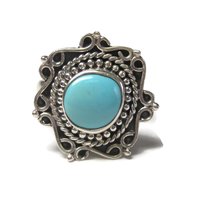 Vintage Balinese Sterling Turquoise Ring Size 6