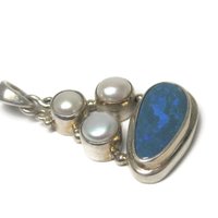 Vintage Sterling Pearl Blue Opal Pendant