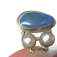 Vintage Sterling Pearl Blue Opal Pendant