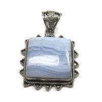 Vintage 90s Sterling Blue Banded Agate Pendant