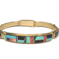 Vintage 14K Native American Inlay Bracelet 8 Inches T Barbre