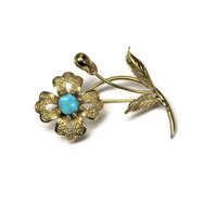 Vintage 14K Turquoise Flower Brooch