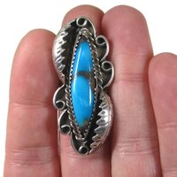 Large Vintage Navajo Turquoise Ring Size 8