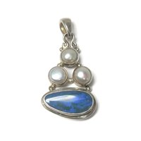 Vintage Sterling Pearl Blue Opal Pendant