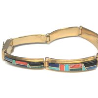 Vintage 14K Native American Inlay Bracelet 8 Inches T Barbre