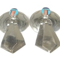 Large Sterling Navajo Turquoise Inlay Earrings