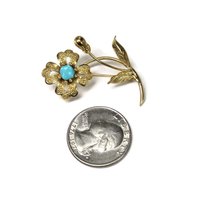 Vintage 14K Turquoise Flower Brooch