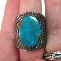 Vintage Tufa Cast Turquoise Ring Native American Size 11