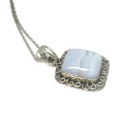 Vintage Sterling Banded Blue Agate Pendant