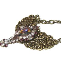 Vintage Brass Rhinestone Runway Bib Necklace