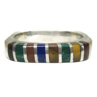 Heavy Mexican Sterling Inlaid Bangle Bracelet