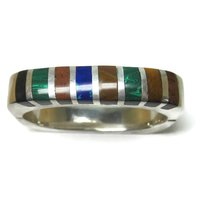 Heavy Mexican Sterling Inlaid Bangle Bracelet