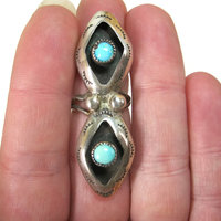 Long Vintage Turquoise Shadowbox Ring Dead Pawn Size 5