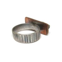 Vintage Modernist Sterling Copper Peridot Ring Size 7