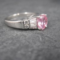 Sterling Silver Pink Sapphire White Zircon Ring Size 8