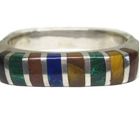Heavy Mexican Sterling Inlaid Bangle Bracelet