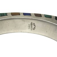 Heavy Mexican Sterling Inlaid Bangle Bracelet