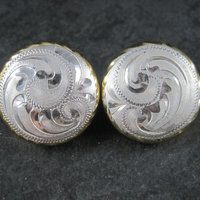 Vintage Western Dome Earrings Estate Sterling Silver Cowgirl Jewelry