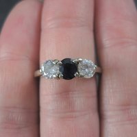 Vintage 14K 1 Carat Diamond Sapphire Ring Size 6