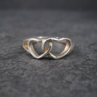 Vintage Sterling Double Heart Ring Size 8