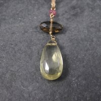 Antique 10K Gold Lavalier Pendant | Quartz Drop Necklace by Esemco Shiman Mfg Co | Edwardian Style Fine Jewelry