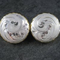 Vintage Western Dome Earrings Estate Sterling Silver Cowgirl Jewelry