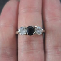Vintage 14K 1 Carat Diamond Sapphire Ring Size 6