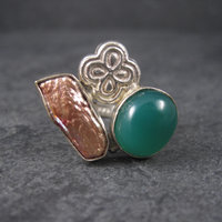 Vintage Green Onyx Baroque Pearl Ring Sterling Size 7