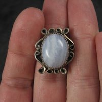 Vintage Sterling Blue Banded Agate Ring Size 7