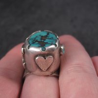 Huge Turquoise Ring Vintage Southwestern Tufa Cast Kewa Jewelry Size 6.5