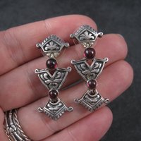 Art Nouveau Style Garnet Earrings Vintage Sterling Silver