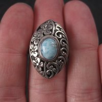 Vintage Sterling Filigree Larimar Ring Size 8