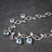 White Zircon Blue Topaz Heart Necklace 18 Inches
