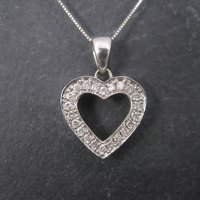 Estate 14K White Gold .25 Carat Diamond Heart Pendant Necklace