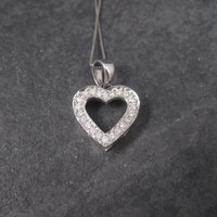 Estate 14K White Gold .25 Carat Diamond Heart Pendant Necklace