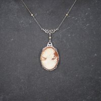 Antique 10K Art Deco Carved Cameo Necklace Choker 13 Inches