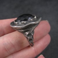 Vintage Gothic Chunky Onyx Sterling Ring Size 6