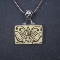 Vintage Sterling Floral Pottery Pendant Necklace