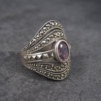 Vintage Sterling Amethyst Marcasite Ring Sz 7