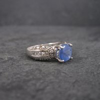 Sapphire Ring and White Zircon Ring Sterling Sz 8