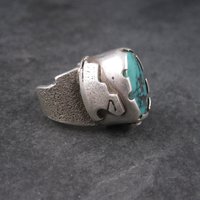 Huge Turquoise Ring Vintage Southwestern Tufa Cast Kewa Jewelry Size 6.5