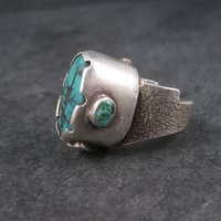 Huge Turquoise Ring Vintage Southwestern Tufa Cast Kewa Jewelry Size 6.5
